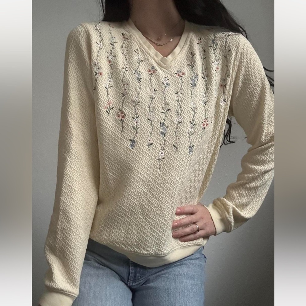Butter Yellow Sweater with Floral Embroidery